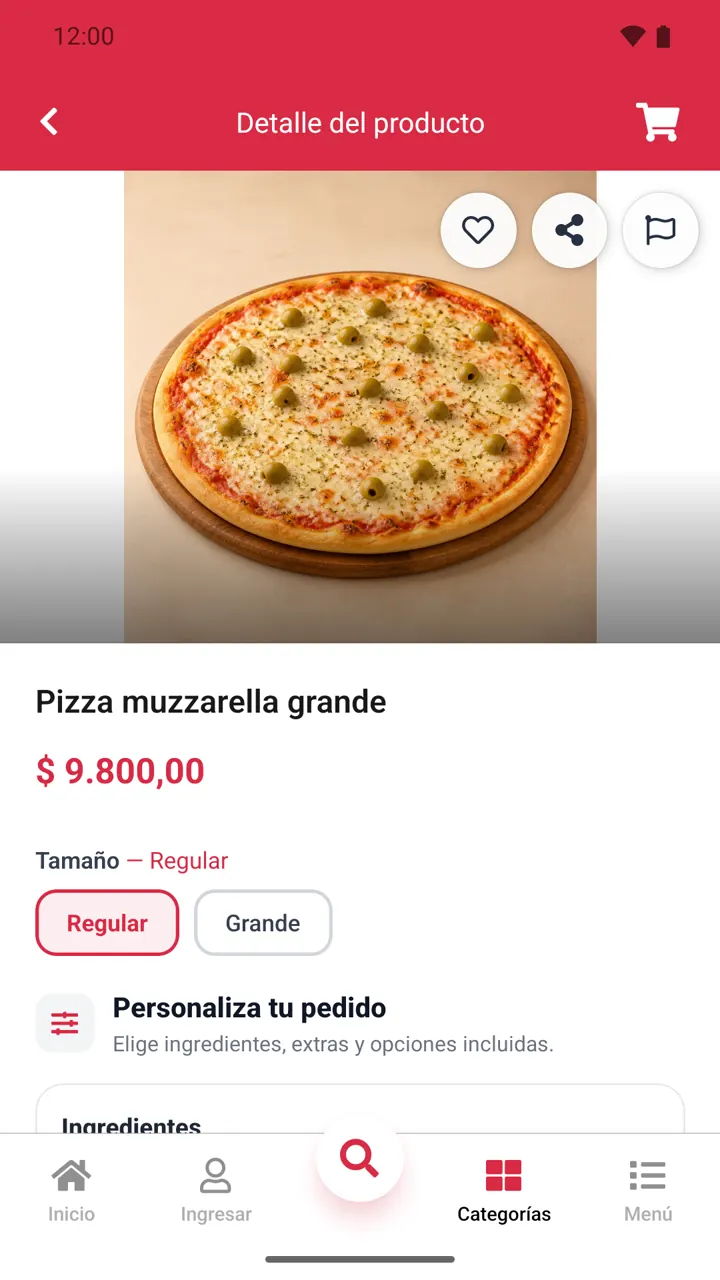 Detalle del plato: Tamaño, ingredientes y personalización del pedido.
