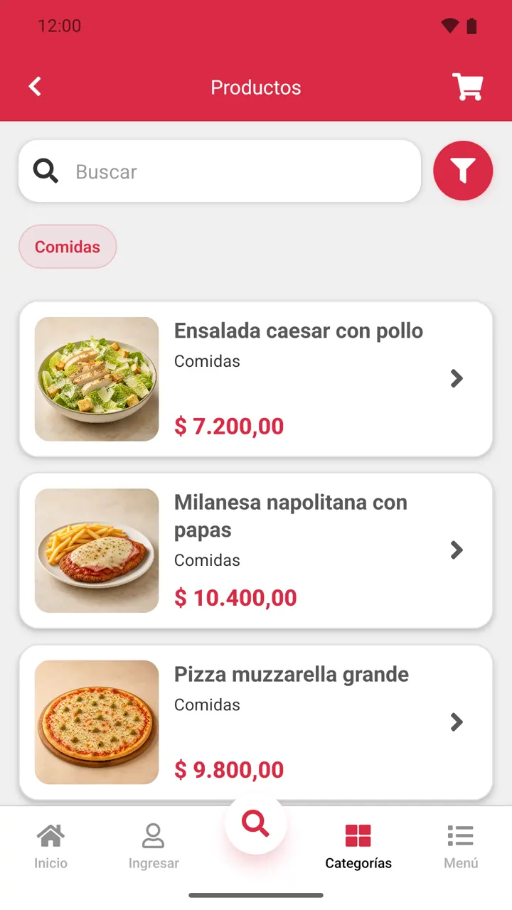 Listado con buscador: Búsqueda y filtros dentro de cada categoría.