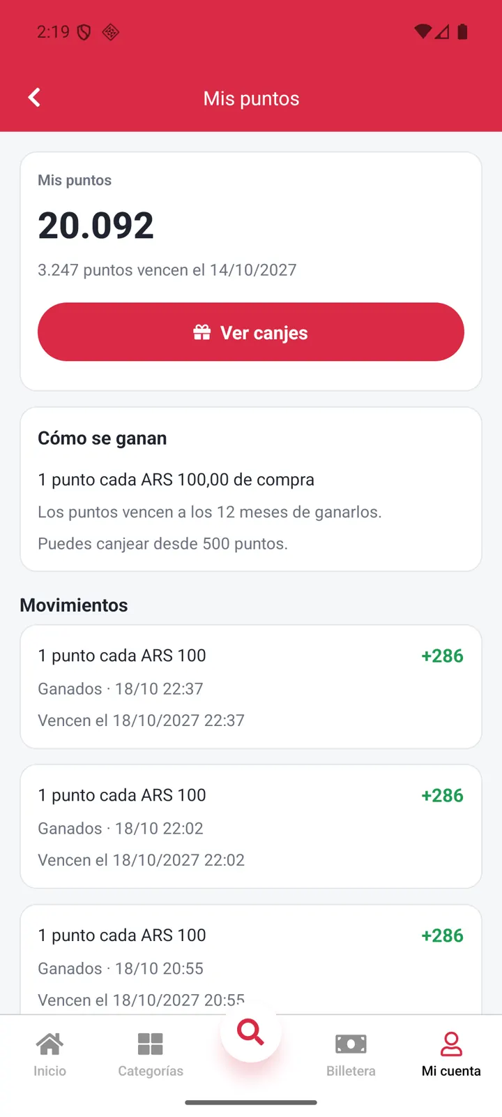 Puntos y canjes: Cada compra suma puntos para canjear.