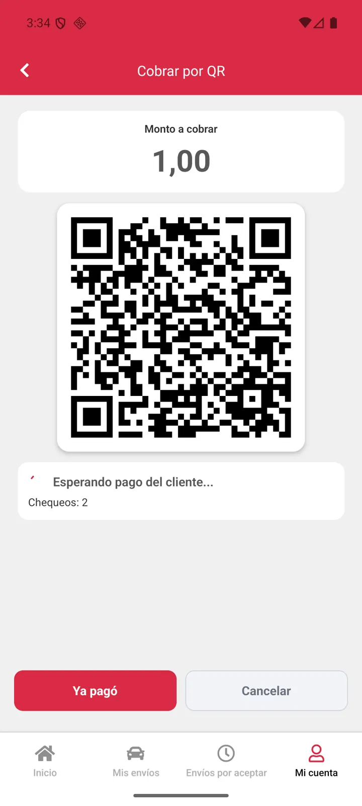 Cobro con QR: Cobra el pedido con un código QR y espera la confirmación.
